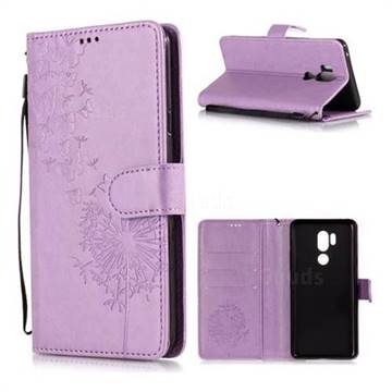 Intricate Embossing Dandelion Butterfly Leather Wallet Case for LG G7 ThinQ - Purple