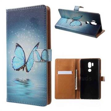 Sea Blue Butterfly Leather Wallet Case for LG G7 ThinQ