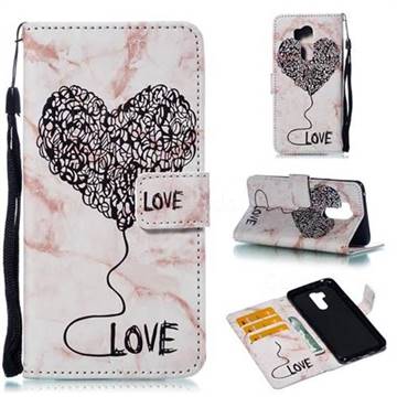 Marble Heart PU Leather Wallet Phone Case for LG G7 ThinQ - Purple