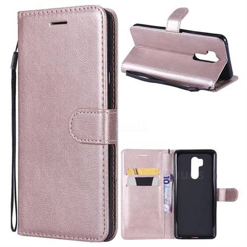 Retro Greek Classic Smooth PU Leather Wallet Phone Case for LG G7 ThinQ - Rose Gold