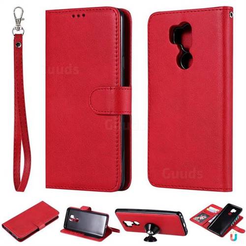 Retro Greek Detachable Magnetic PU Leather Wallet Phone Case for LG G7 ThinQ - Red
