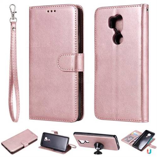 Retro Greek Detachable Magnetic PU Leather Wallet Phone Case for LG G7 ThinQ - Rose Gold
