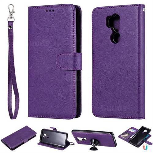 Retro Greek Detachable Magnetic PU Leather Wallet Phone Case for LG G7 ThinQ - Purple