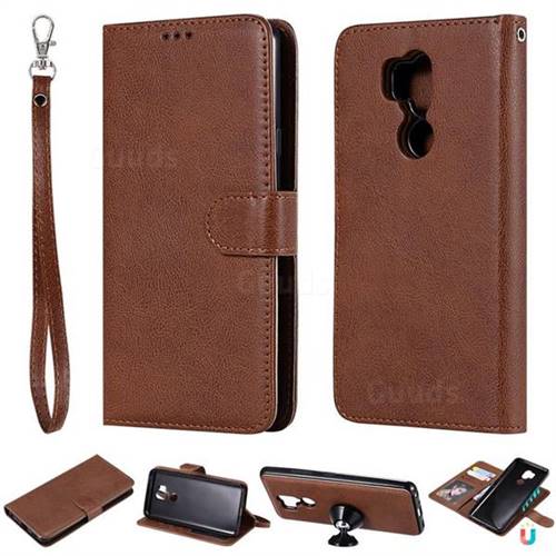 Retro Greek Detachable Magnetic PU Leather Wallet Phone Case for LG G7 ThinQ - Brown