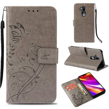 Embossing Butterfly Flower Leather Wallet Case for LG G7 ThinQ - Grey