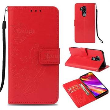 Embossing Butterfly Flower Leather Wallet Case for LG G7 ThinQ - Red