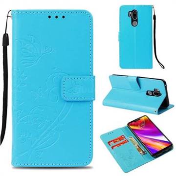 Embossing Butterfly Flower Leather Wallet Case for LG G7 ThinQ - Blue