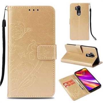 Embossing Butterfly Flower Leather Wallet Case for LG G7 ThinQ - Champagne
