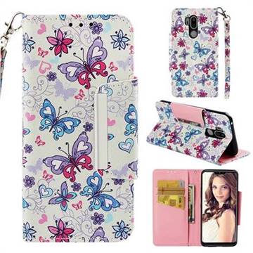 Colored Butterfly Big Metal Buckle PU Leather Wallet Phone Case for LG G7 ThinQ