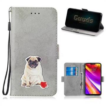 Retro Leather Phone Wallet Case with Aluminum Alloy Patch for LG G7 ThinQ - Gray