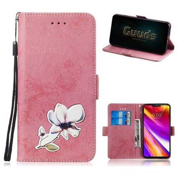 Retro Leather Phone Wallet Case with Aluminum Alloy Patch for LG G7 ThinQ - Pink