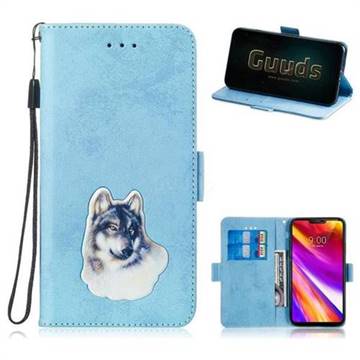 Retro Leather Phone Wallet Case with Aluminum Alloy Patch for LG G7 ThinQ - Light Blue