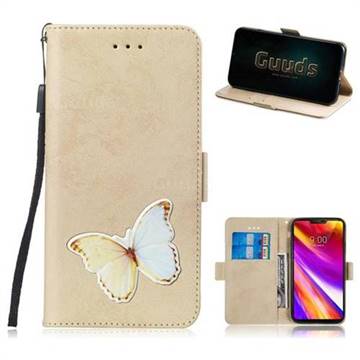 Retro Leather Phone Wallet Case with Aluminum Alloy Patch for LG G7 ThinQ - Golden
