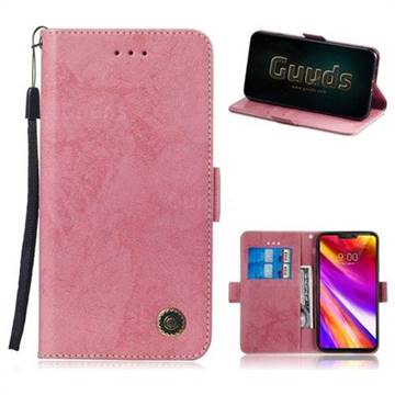 Retro Classic Leather Phone Wallet Case Cover for LG G7 ThinQ - Pink