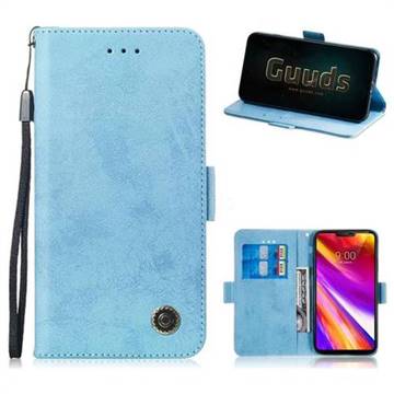 Retro Classic Leather Phone Wallet Case Cover for LG G7 ThinQ - Light Blue