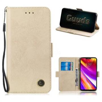 Retro Classic Leather Phone Wallet Case Cover for LG G7 ThinQ - Golden
