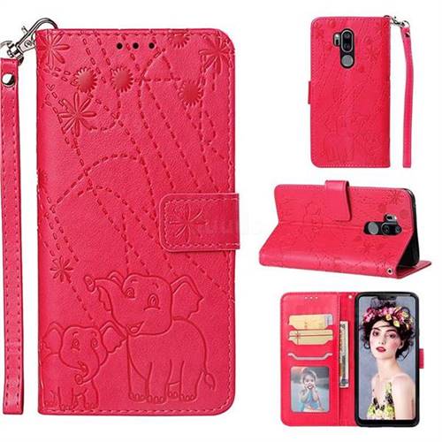 Embossing Fireworks Elephant Leather Wallet Case for LG G7 ThinQ - Red