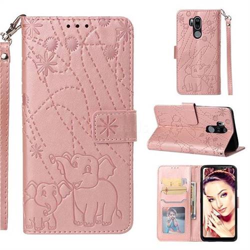 Embossing Fireworks Elephant Leather Wallet Case for LG G7 ThinQ - Rose Gold