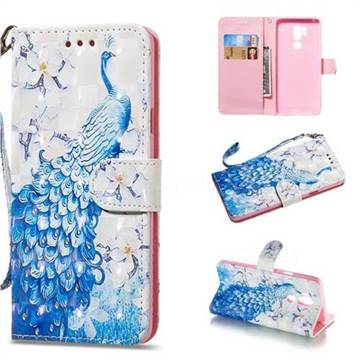 Blue Peacock 3D Painted Leather Wallet Phone Case for LG G7 ThinQ