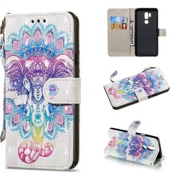 Colorful Elephant 3D Painted Leather Wallet Phone Case for LG G7 ThinQ