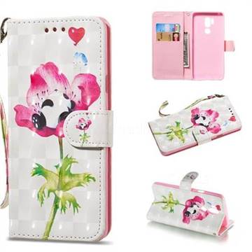 Flower Panda 3D Painted Leather Wallet Phone Case for LG G7 ThinQ