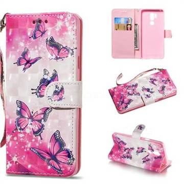 Pink Butterfly 3D Painted Leather Wallet Phone Case for LG G7 ThinQ