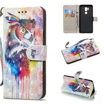 Watercolor Owl 3D Painted Leather Wallet Phone Case for LG G7 ThinQ