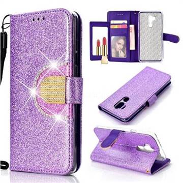 Glitter Diamond Buckle Splice Mirror Leather Wallet Phone Case for LG G7 ThinQ - Purple