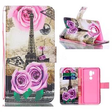 Rose Eiffel Tower Leather Wallet Phone Case for LG G7 ThinQ