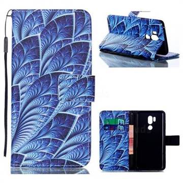 Blue Feather Leather Wallet Phone Case for LG G7 ThinQ