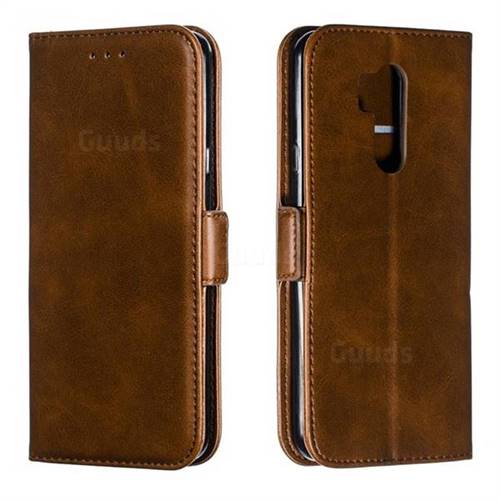 Retro Classic Calf Pattern Leather Wallet Phone Case for LG G7 ThinQ - Brown