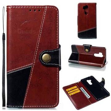 Retro Magnetic Stitching Wallet Flip Cover for LG G7 ThinQ - Dark Red