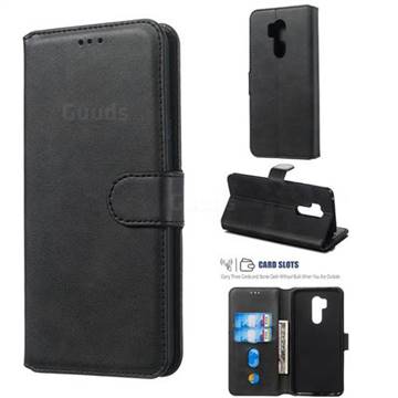 Retro Calf Matte Leather Wallet Phone Case for LG G7 ThinQ - Black