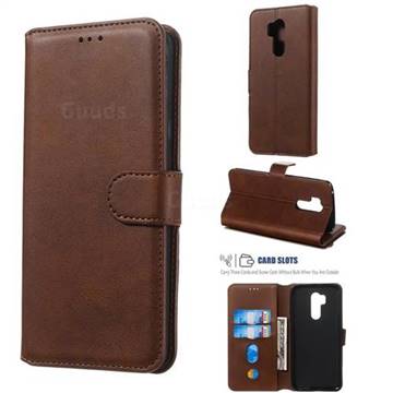 Retro Calf Matte Leather Wallet Phone Case for LG G7 ThinQ - Brown