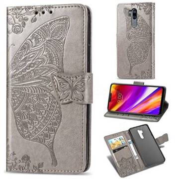 Embossing Mandala Flower Butterfly Leather Wallet Case for LG G7 ThinQ - Gray