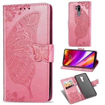 Embossing Mandala Flower Butterfly Leather Wallet Case for LG G7 ThinQ - Pink