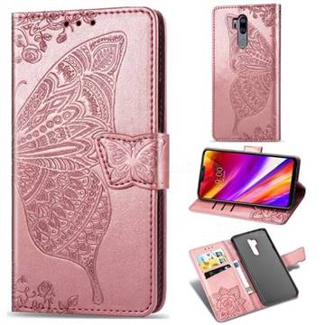 Embossing Mandala Flower Butterfly Leather Wallet Case for LG G7 ThinQ - Rose Gold