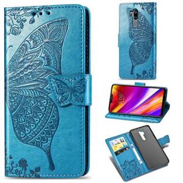 Embossing Mandala Flower Butterfly Leather Wallet Case for LG G7 ThinQ - Blue
