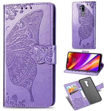 Embossing Mandala Flower Butterfly Leather Wallet Case for LG G7 ThinQ - Light Purple