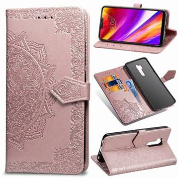 Embossing Imprint Mandala Flower Leather Wallet Case for LG G7 ThinQ - Rose Gold