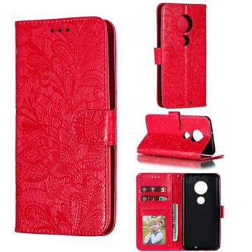 Intricate Embossing Lace Jasmine Flower Leather Wallet Case for LG G7 ThinQ - Red