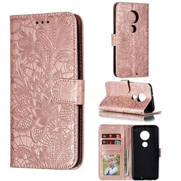 Intricate Embossing Lace Jasmine Flower Leather Wallet Case for LG G7 ThinQ - Rose Gold