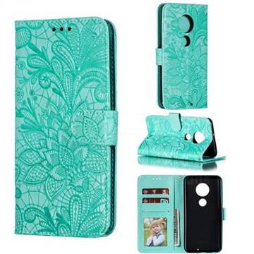 Intricate Embossing Lace Jasmine Flower Leather Wallet Case for LG G7 ThinQ - Green