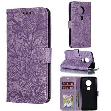 Intricate Embossing Lace Jasmine Flower Leather Wallet Case for LG G7 ThinQ - Purple