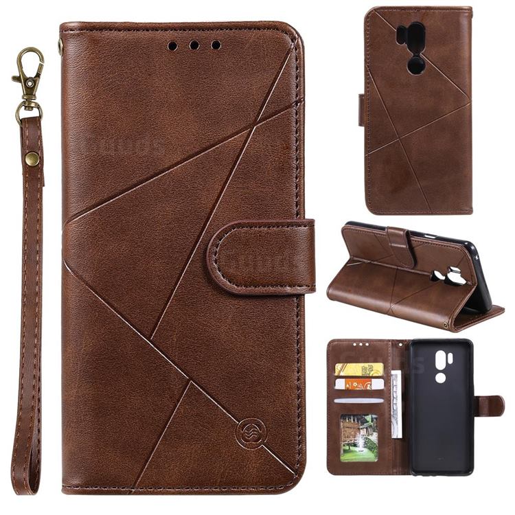 Embossing Geometric Leather Wallet Case for LG G7 ThinQ - Brown