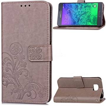 Embossing Imprint Four-Leaf Clover Leather Wallet Case for Samsung Galaxy Alpha G850 - Grey