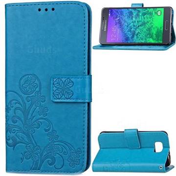Embossing Imprint Four-Leaf Clover Leather Wallet Case for Samsung Galaxy Alpha G850 - Blue