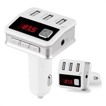 White Bluetooth In-Car FM Transmitter Kit Car Charger LED Display Phone Call BC12