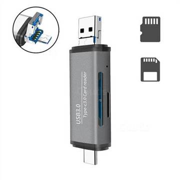 ADS101 Aluminum Alloy USB 3.0 Card Reader OTG Type-C Micro USB SD TF Multi-Disk - Gray