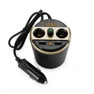 Cup-shaped Multi-function In-Car Bluetooth FM Hands-free Transmitter MP3 Player Dual USB 3.1A Car Charger 401E - Champagne Gold